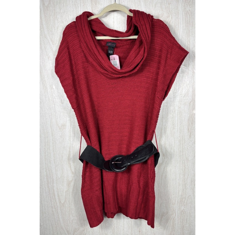 Torrid‎ Sweater Tunic 1X Red Cowl Neck Belted Cozy Plus Size Boho Lagenlook NWT - Picture 3 of 7